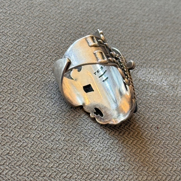 Vintage Sterling Silver 925 Onyx Carved Face Mask Poison Ring TF32 - Picture 7 of 9